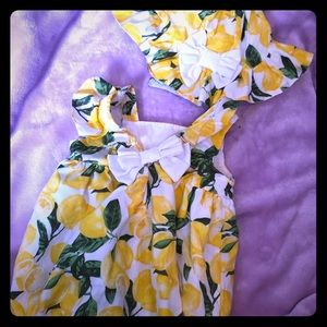 Baby lemon romper with matching hat
